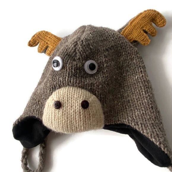 Kids Moose Knit Beanie Hat OS - Picture 6 of 6